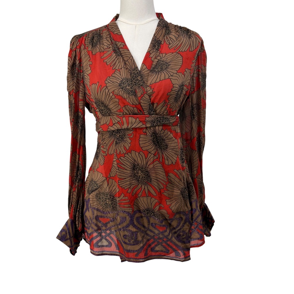 Roberto Cavalli Red Floral Silk Wrap Top 2006 Made in Italy 46 Luxury Designer